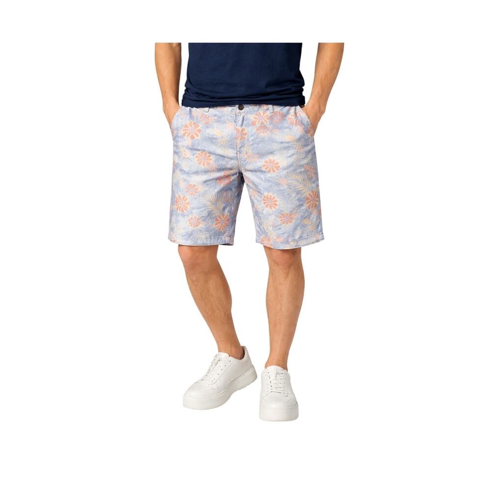 Plugg Shorts Mens Size 38 Cotton Blue Floral Zip Up Pockets Cotton Bermuda Short
